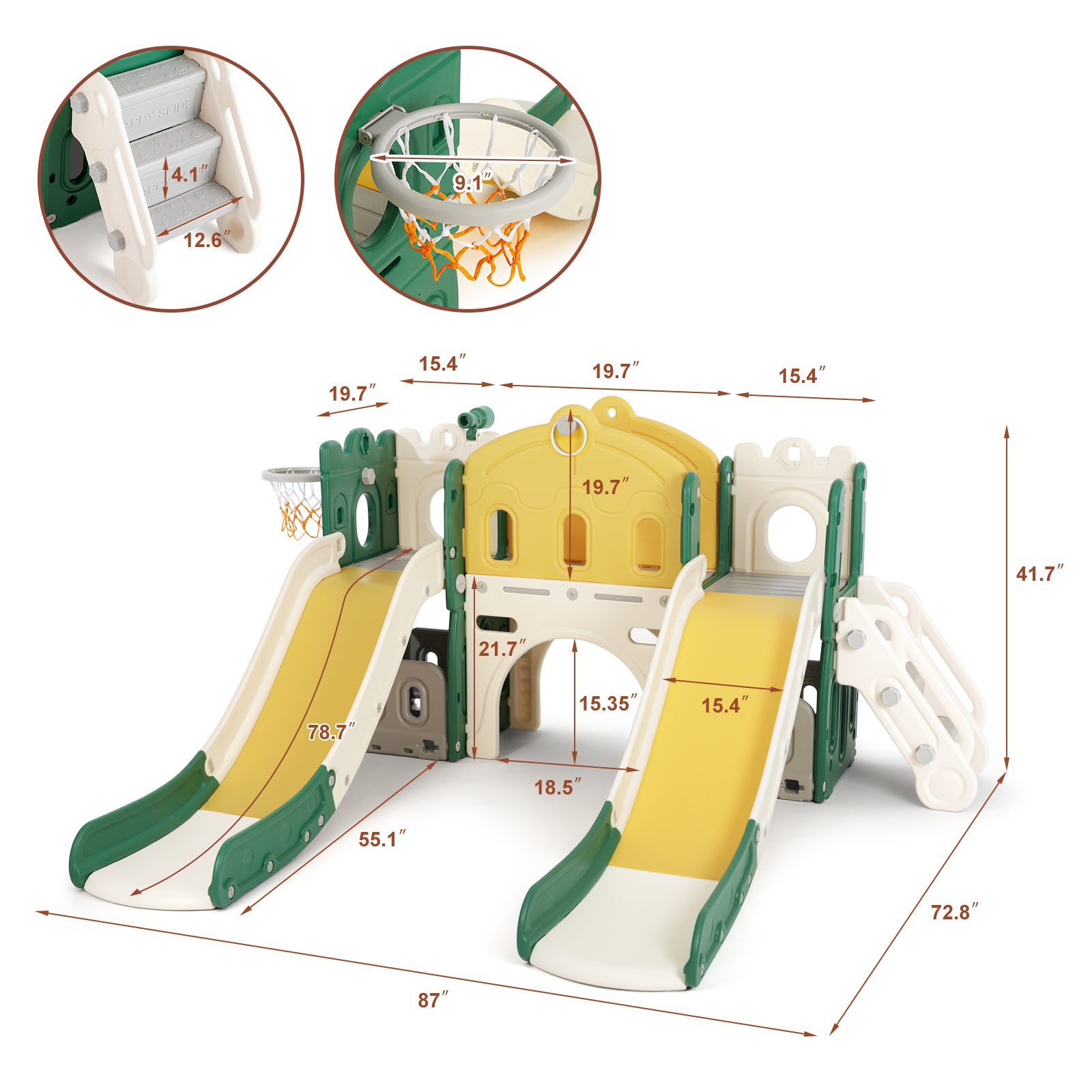 #1165  9 in 1 Toddler Slide, Toddler Playground with Double Slides, Climber,Basketball Hoop,Tunnel, Telescope, Storage Space and Non-Slip Step, Indoor Outdoor Backyard Playset for Toddlers Age 1-3+