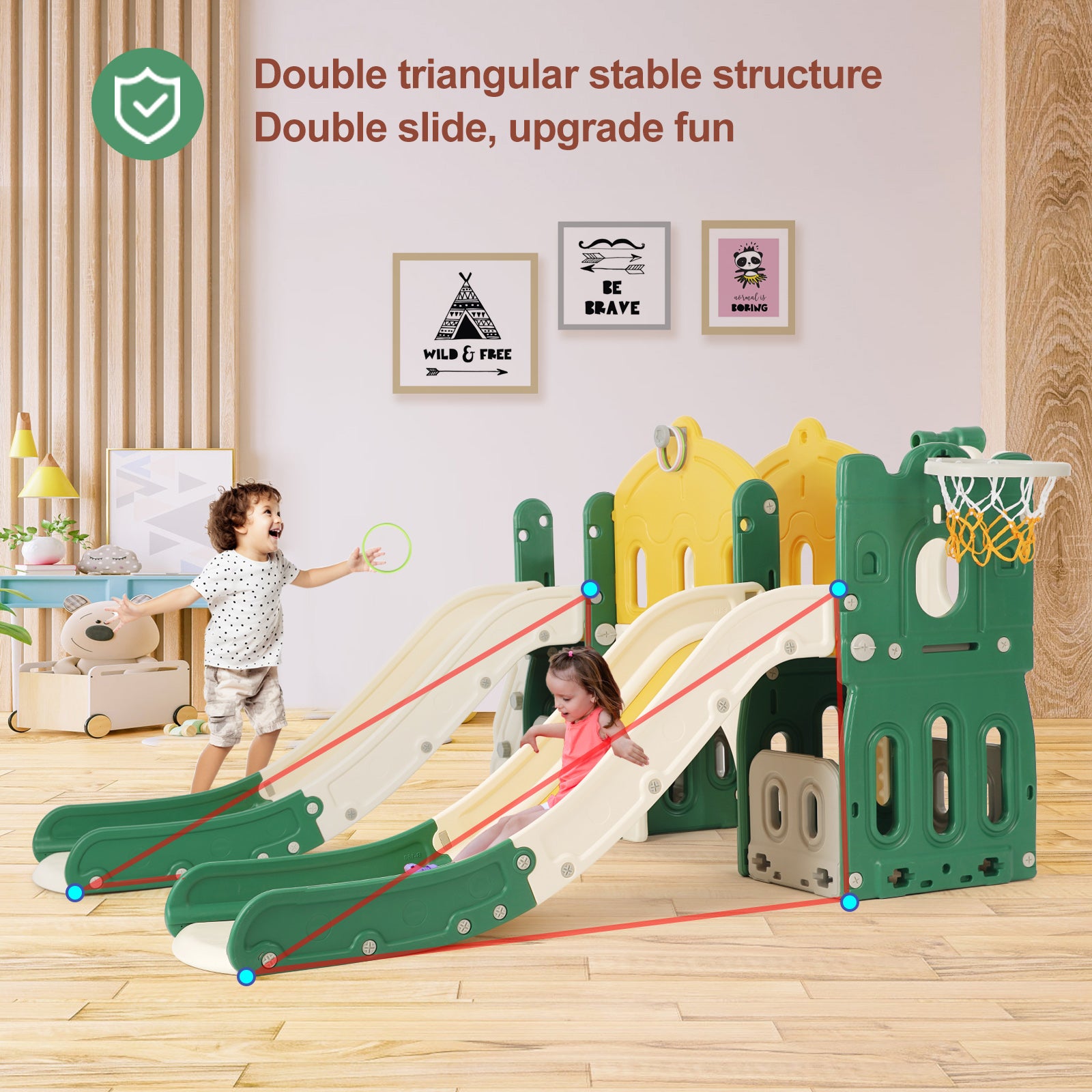 #1165  9 in 1 Toddler Slide, Toddler Playground with Double Slides, Climber,Basketball Hoop,Tunnel, Telescope, Storage Space and Non-Slip Step, Indoor Outdoor Backyard Playset for Toddlers Age 1-3+