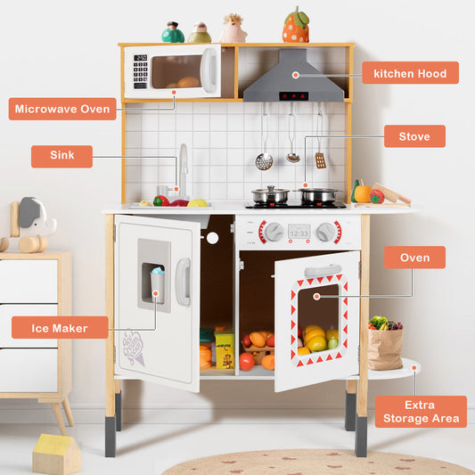 JOYLDIAS Kids Play Kitchen,Corner Wooden Pretend Toddler Kitchen Toys  Playset, Realistic Lights & Sounds,Microwave Oven,Water Dispenser, Phone,  Sink,Cooking Accessories, for Toddlers Ages 3+, White - Yahoo Shopping