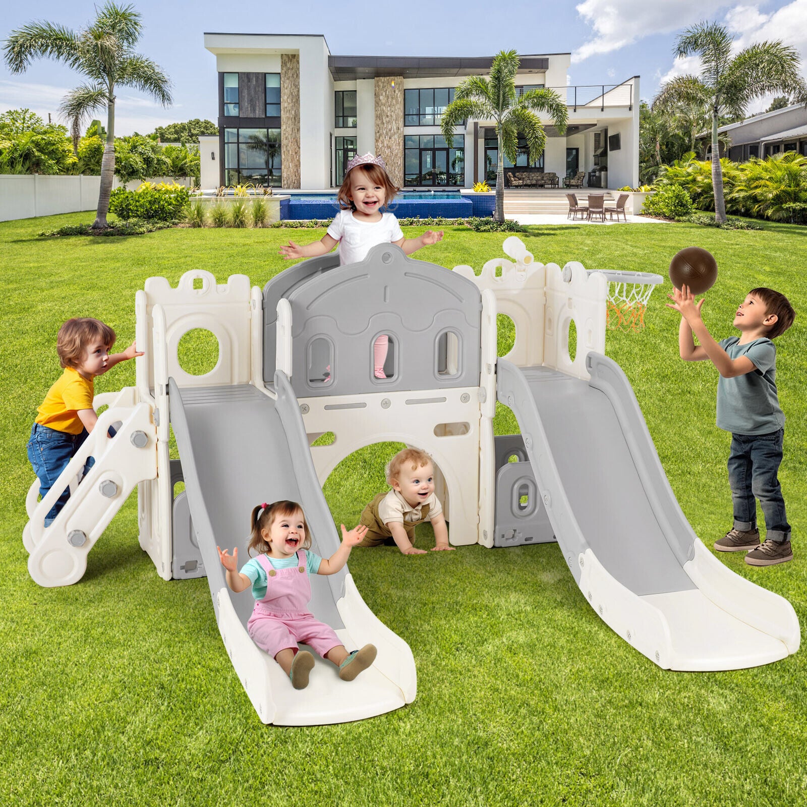 9 in 1 Toddler Slide Double Kids Slide Playset for Toddlers Age 1-3+
