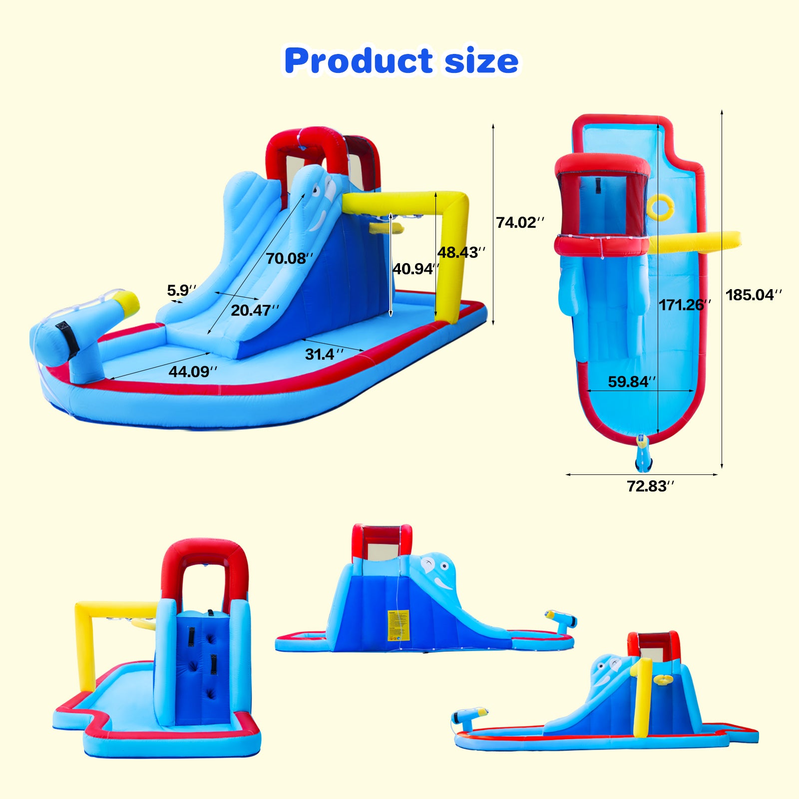 #1202 Inflatable Bounce House, Water Slide Bouncer Playhouse Castle w/Splash Pool, Climbing Wall, Basketball Hoop & Carry Bag, 480W Air Blower for Kids Backyard Indoor Outdoor Use, Free Water Gun