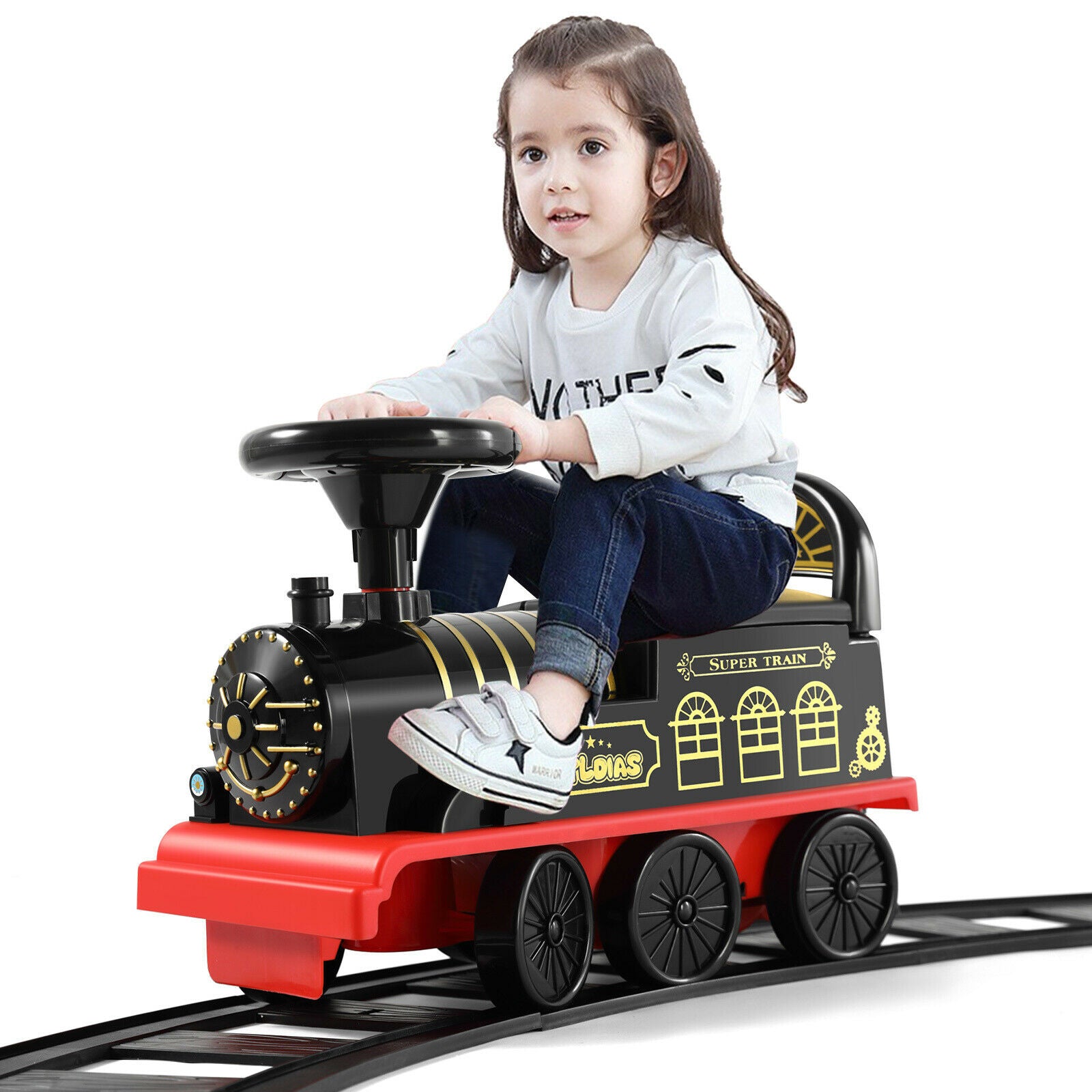 #4010 6V Ride On Train with 16pcs Curved Tracks Electric Ride On Toy Train for Kids