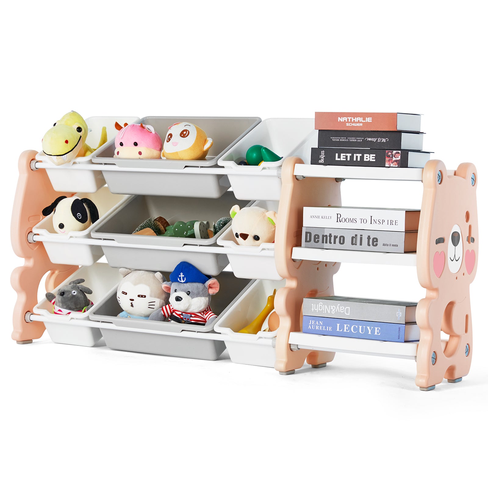 Kids' Toy Storage Organizer 3-Tier Bookshelves and Toy Collection Shelves with 9 Removable Bins