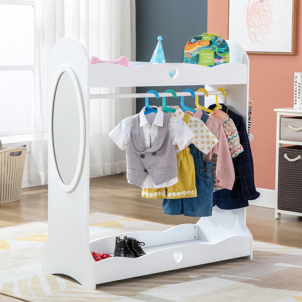 Kids Armoire Dress-Up Storage w/Mirror,Side Pockets, Hook,Top Shelf, Shoes Storage
