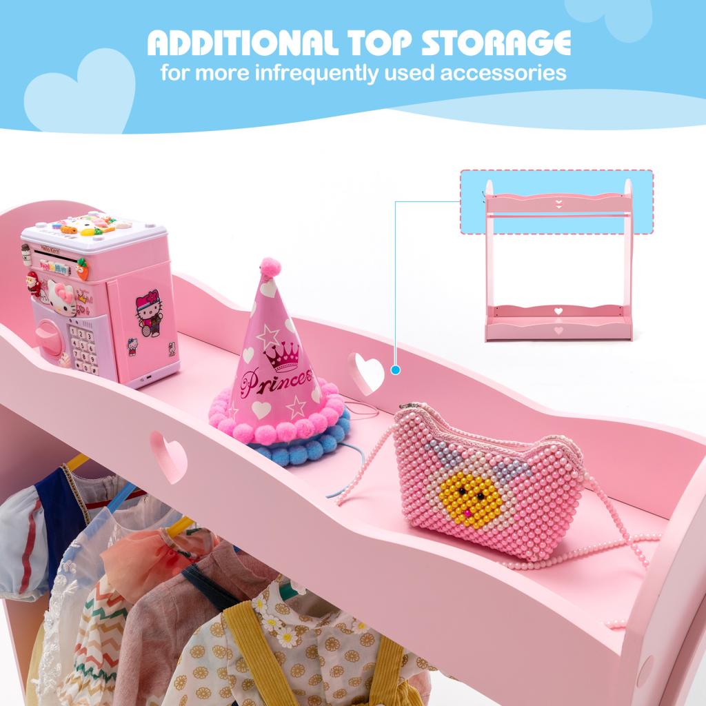 Kids Armoire Dress-Up Storage w/Mirror,Side Pockets, Hook,Top Shelf, Shoes Storage